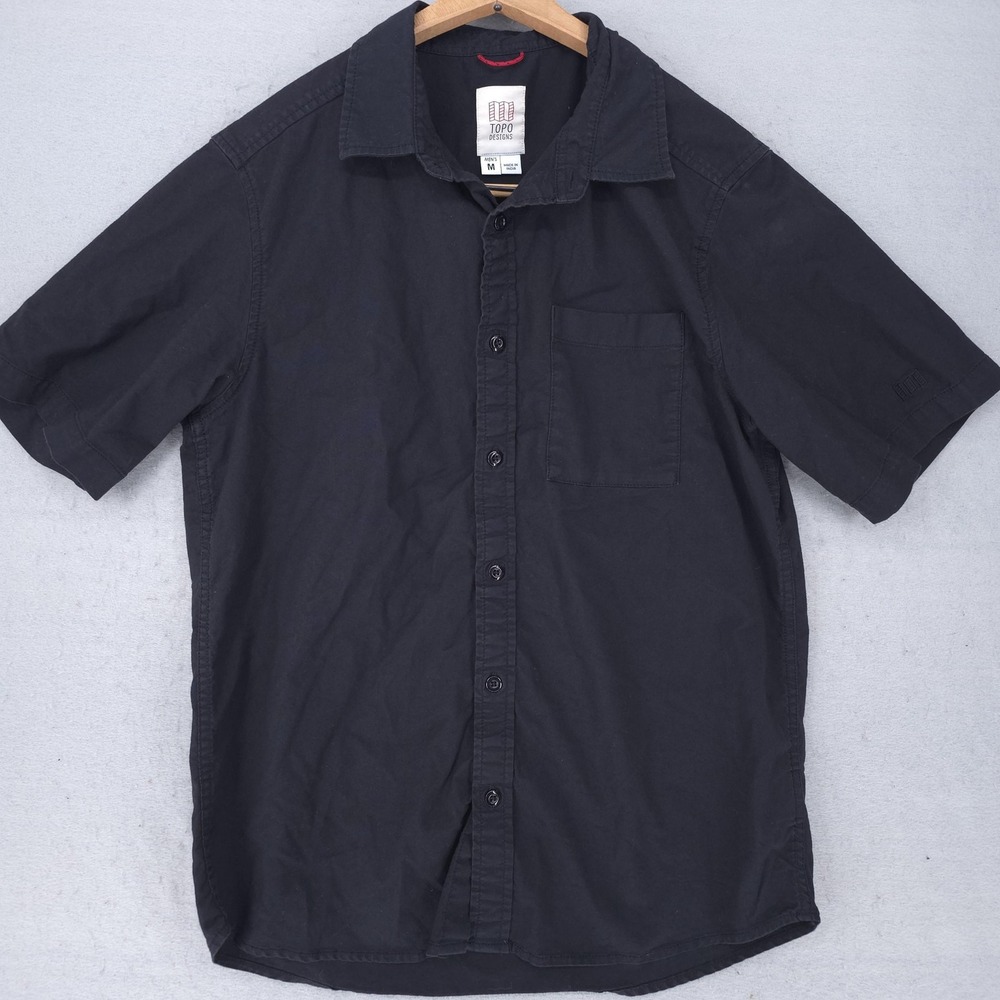 Topo Designs Shirt Mens Medium Black Organic Cotton Short Sleeve Button Up